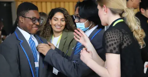 Students and professionals at a careers fair